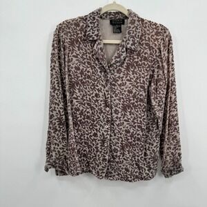 Sigrid Olsen Medium Floral Leaf Print Velvet Silk Blend Burnout Button Down